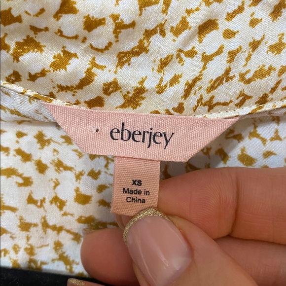 Eberjey Inez 100% Silk Printed Long Pajama Set Size XS Mink Puff/Bone Cream Tan - Picture 6 of 9